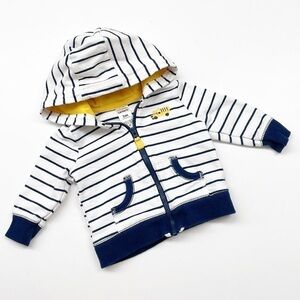 Carter's dump truck blue/white striped zip up jacket with hood